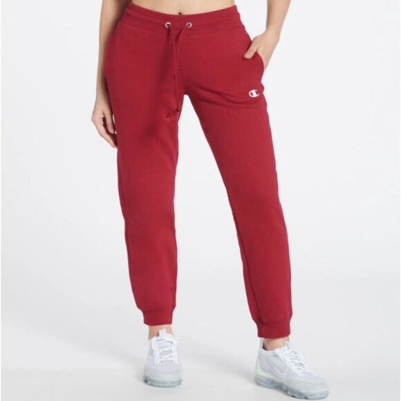 Champion Reverse Weave Jogger Sweatpants Unisex Medium Red Drawstring Fleece - Picture 1 of 10